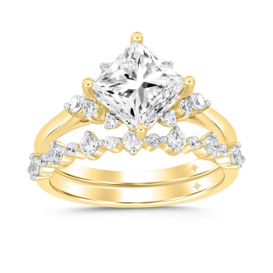 LADIES BRIDAL SET 2 1/2CT ROUND DIAMOND 14K YELLOW GOLD (CENTER STONE PRINCESS DIAMOND 2CT )
