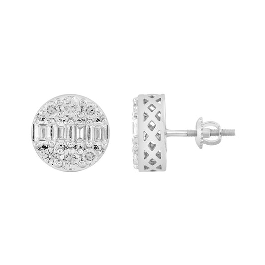 LADIES EARRINGS 1 1/2CTROUND/EMERALD DIAMOND 14K WHITE GOLD