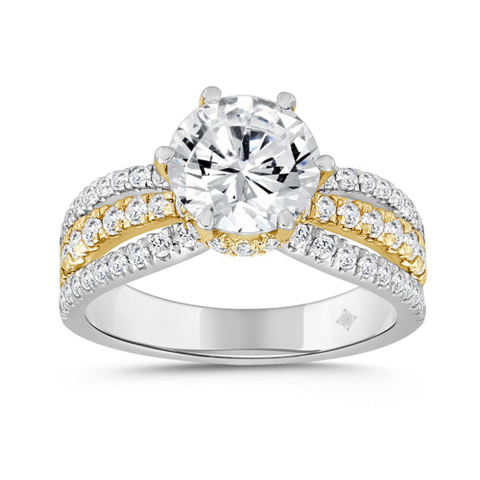 LADIES RING 2 3/4 CT ROUND DIAMOND 14K WHITE/YELLOW GOLD (CENTER STONE ROUND DIAMOND 2CT )