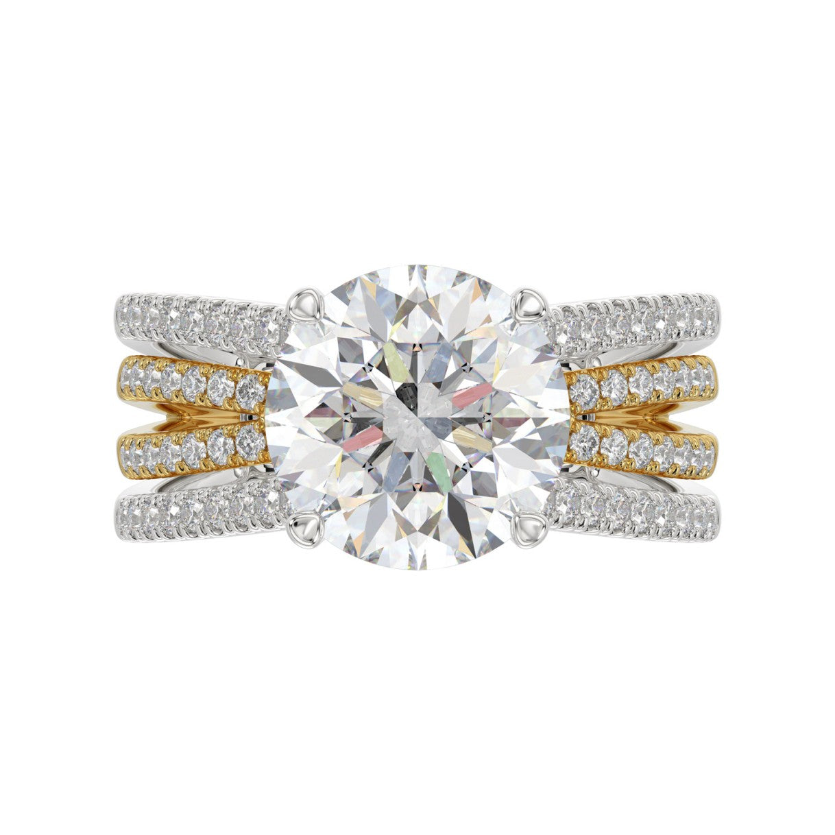 LADIES RING 3 5/8CT ROUND DIAMOND 14K WHITE/YELLOW GOLD (CENTER STONE ROUND DIAMOND 3CT )