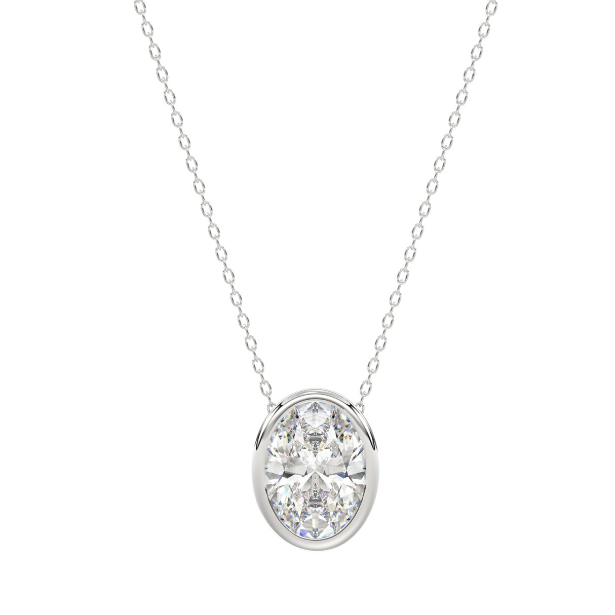 LADIES SOLITAIRE PENDANT 1CT OVAL DIAMOND 14K WHITE GOLD WITH CHAIN