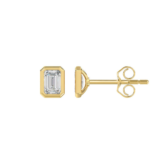 LADIES SOLITAIRE EARRINGS 1CT EMERALD DIAMOND 14K YELLOW GOLD