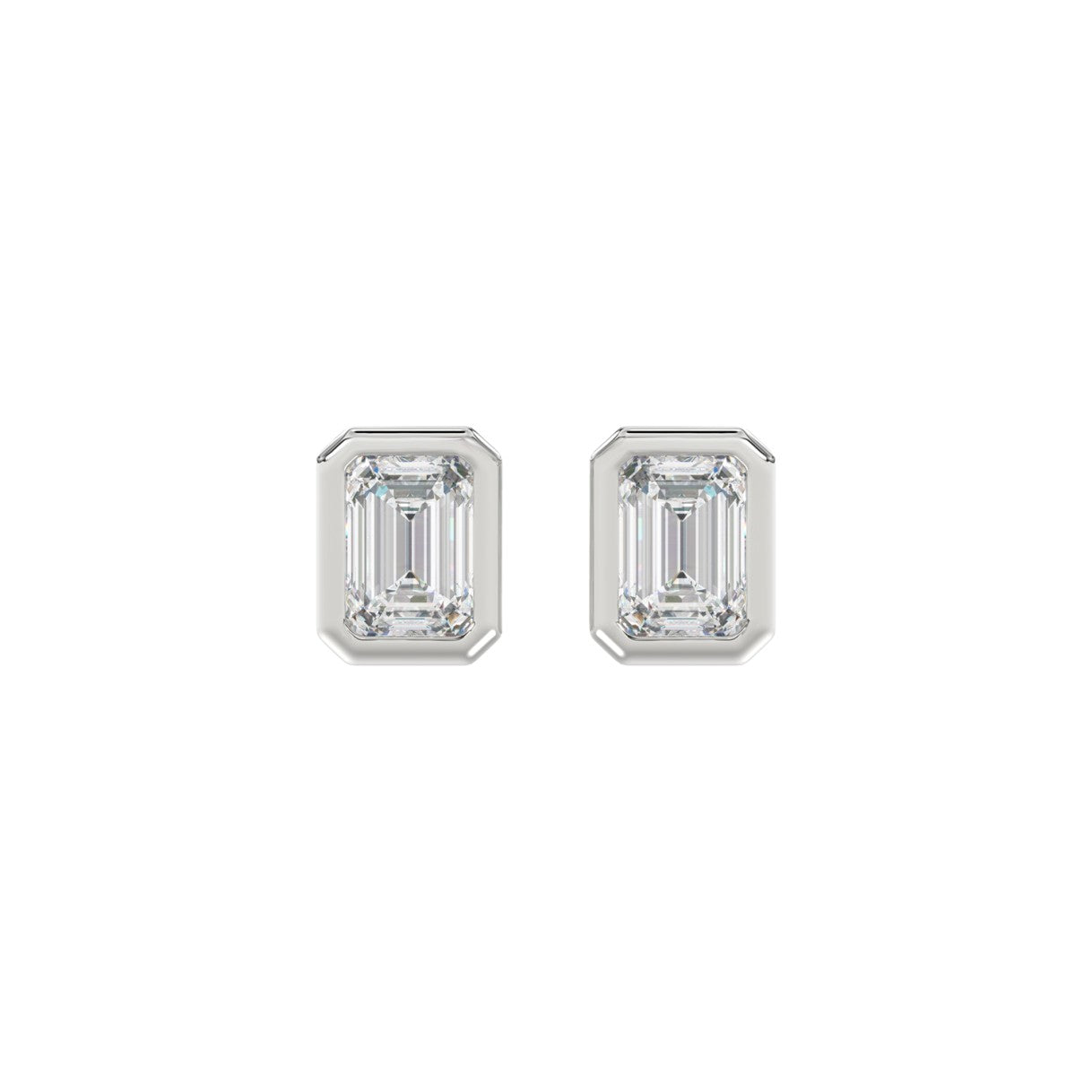 LADIES SOLITAIRE EARRINGS 2CT EMERALD DIAMOND 14K WHITE GOLD