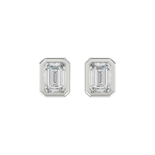 LADIES SOLITAIRE EARRINGS 3CT EMERALD DIAMOND 14K WHITE GOLD 