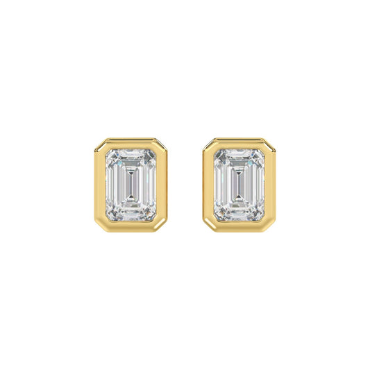 LADIES SOLITAIRE EARRINGS 3CT EMERALD DIAMOND 14K YELLOW GOLD 
