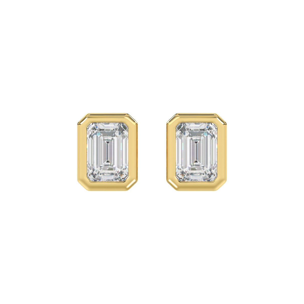 LADIES SOLITAIRE EARRINGS 3CT EMERALD DIAMOND 14K YELLOW GOLD 