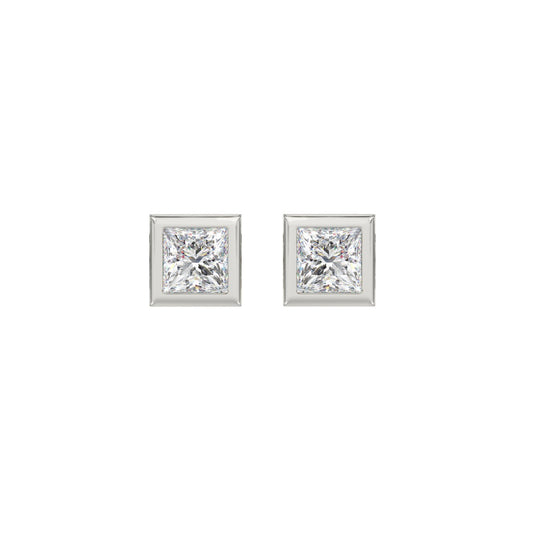 LADIES SOLITAIRE EARRINGS 1CT PRINCESS DIAMOND 14K WHITE GOLD