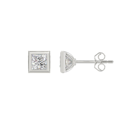 LADIES SOLITAIRE EARRINGS 1CT PRINCESS DIAMOND 14K WHITE GOLD