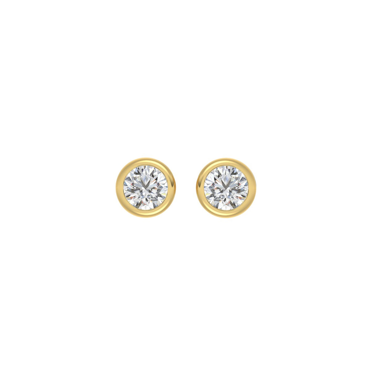 LADIES SOLITAIRE EARRINGS 1CT ROUND DIAMOND 14K YELLOW GOLD