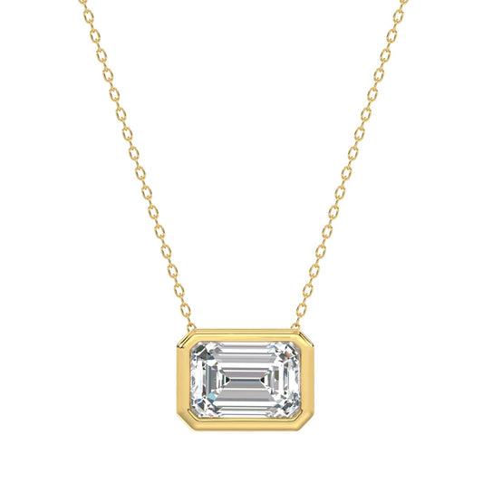 LADIES SOLITAIRE PENDANT 1CT EMERALD DIAMOND 14K YELLOW GOLD WITH CHAIN