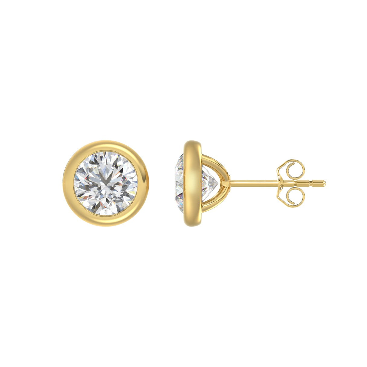 LADIES SOLITAIRE EARRINGS 3CT ROUND DIAMOND 14K YELLOW GOLD