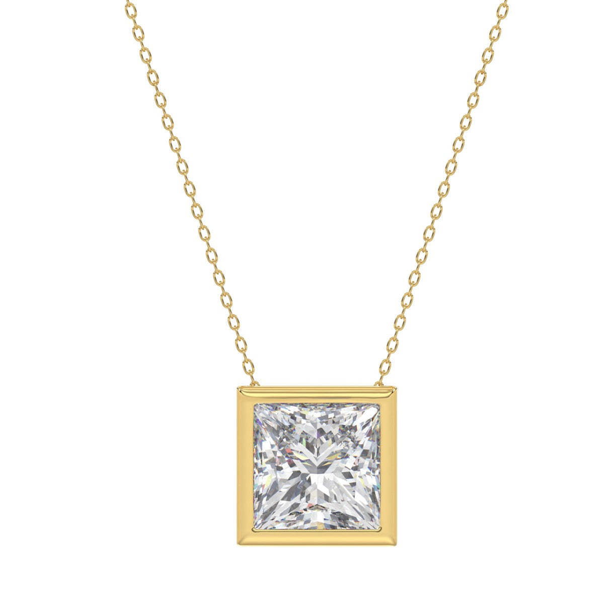 LADIES SOLITAIRE PENDANT 3CT PRINCESS DIAMOND 14K YELLOW GOLD