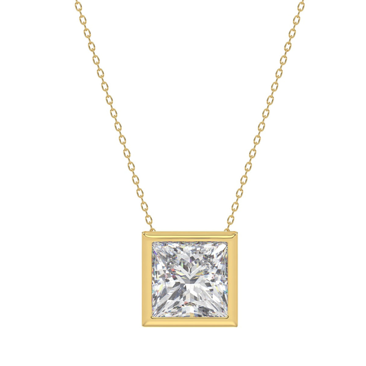 LADIES SOLITAIRE PENDANT 3CT PRINCESS DIAMOND 14K YELLOW GOLD