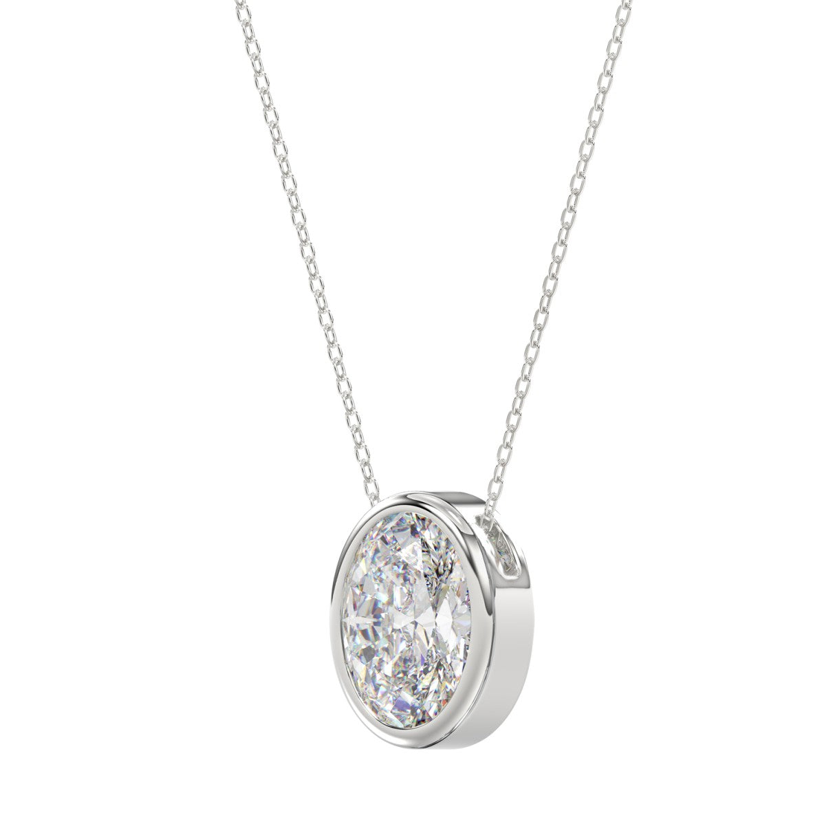 LADIES SOLITAIRE PENDANT 3CT OVAL DIAMOND 14K WHITE GOLD
