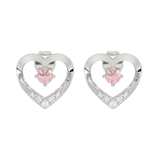 ETERNAL BLUSH COLLECTION LADIES EARRINGS 1/3CT ROUND DIAMOND 14K WHITE GOLD (CENTER STONE PINK ROUND DIAMOND 1/5CT)