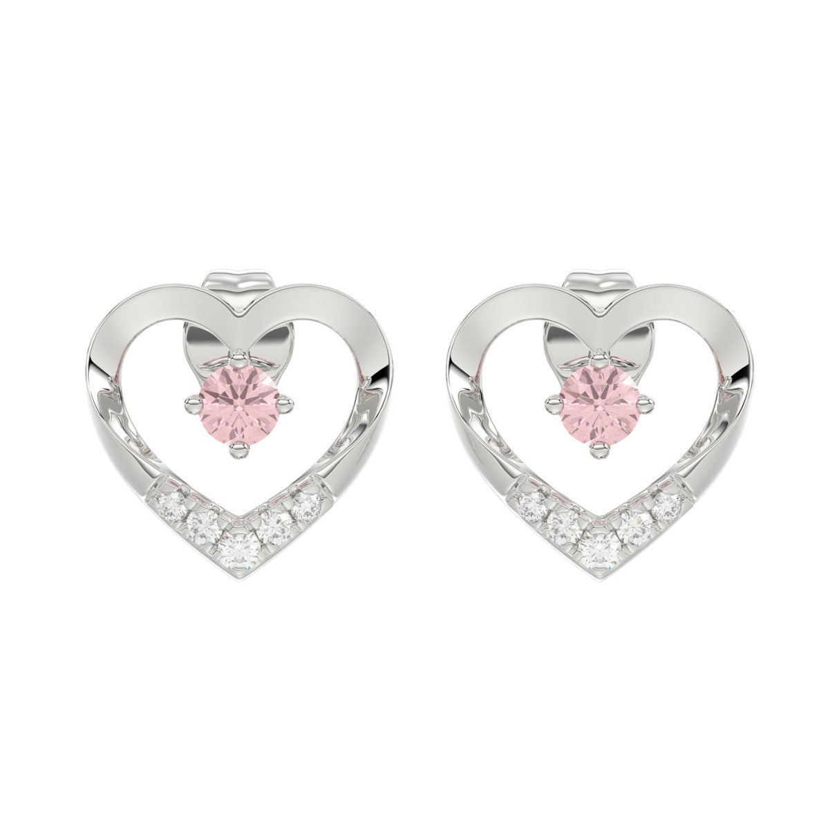 ETERNAL BLUSH COLLECTION LADIES EARRINGS 1/3CT ROUND DIAMOND 14K WHITE GOLD (CENTER STONE PINK ROUND DIAMOND 1/5CT)