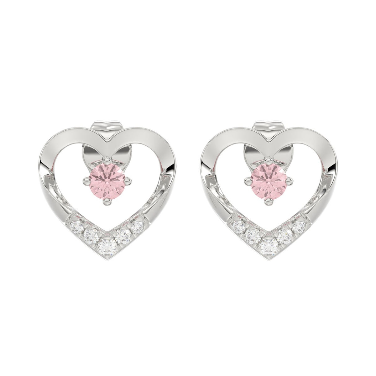 ETERNAL BLUSH COLLECTION LADIES EARRINGS 1/3CT ROUND DIAMOND 14K WHITE GOLD (CENTER STONE PINK ROUND DIAMOND 1/5CT)
