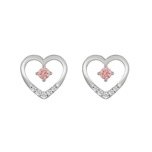 ETERNAL BLUSH COLLECTION LADIES EARRINGS 1/3CT ROUND DIAMOND 14K WHITE GOLD (CENTER STONE PINK ROUND DIAMOND 1/5CT)