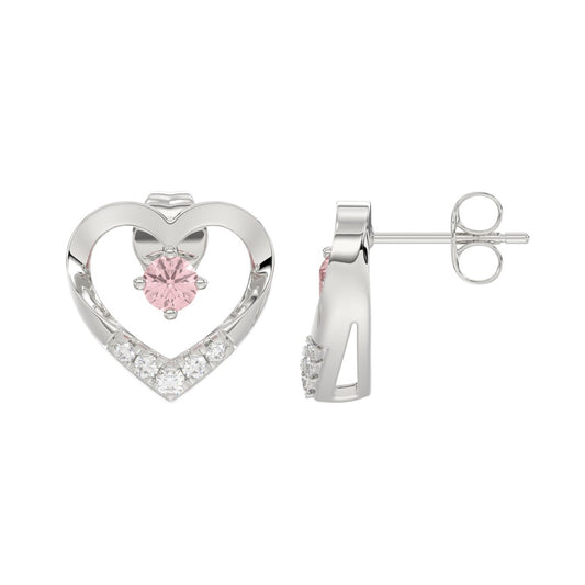 ETERNAL BLUSH COLLECTION LADIES EARRINGS 1/3CT ROUND DIAMOND 14K WHITE GOLD (CENTER STONE PINK ROUND DIAMOND 1/5CT)