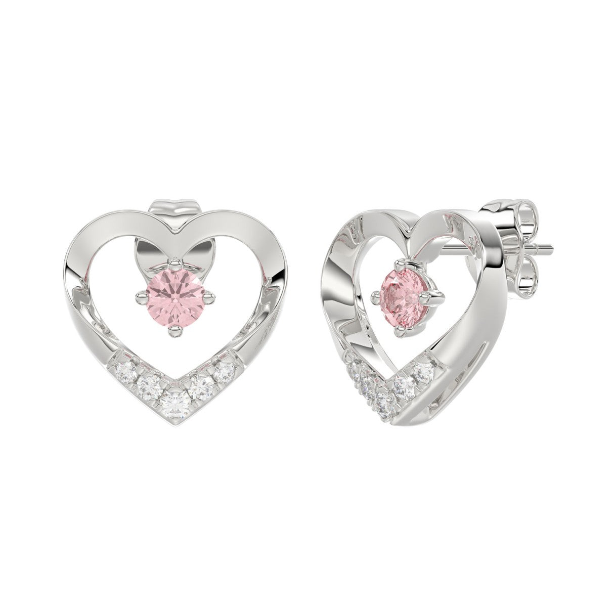 ETERNAL BLUSH COLLECTION LADIES EARRINGS 1/3CT ROUND DIAMOND 14K WHITE GOLD (CENTER STONE PINK ROUND DIAMOND 1/5CT)