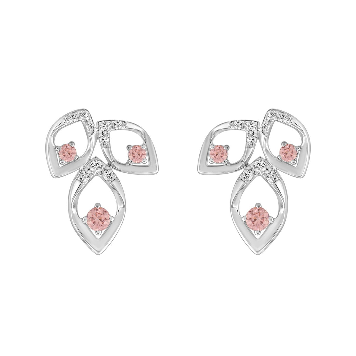 ETERNAL BLUSH COLLECTION LADIES EARRINGS 1/2CT ROUND DIAMOND 14K WHITE GOLD (CENTER STONE PINK ROUND DIAMOND 1/3CT)