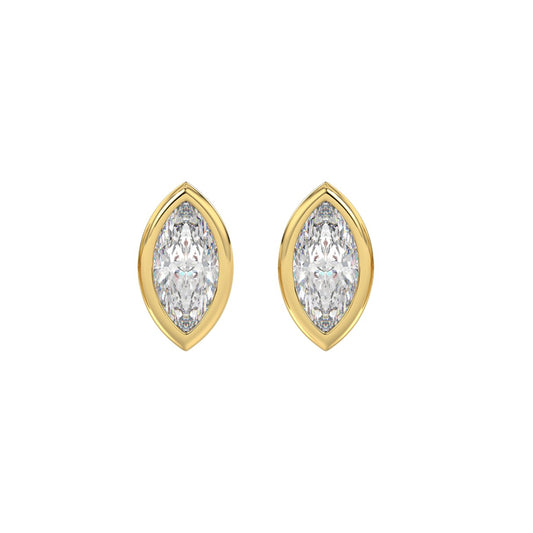 LADIES SOLITAIRE EARRINGS 2CT MARQUISE DIAMOND 14K YELLOW GOLD