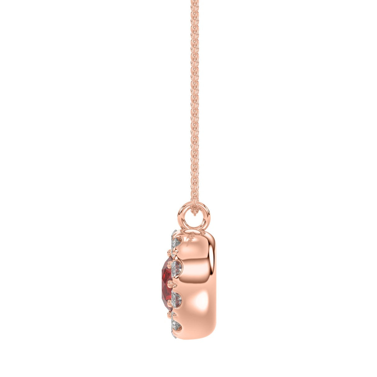 LADIES PENDANT 1/4CT ROUND/RUBY DIAMOND 14K ROSE GOLD (CENTER STONE ROUND DIAMOND 5/8CT )