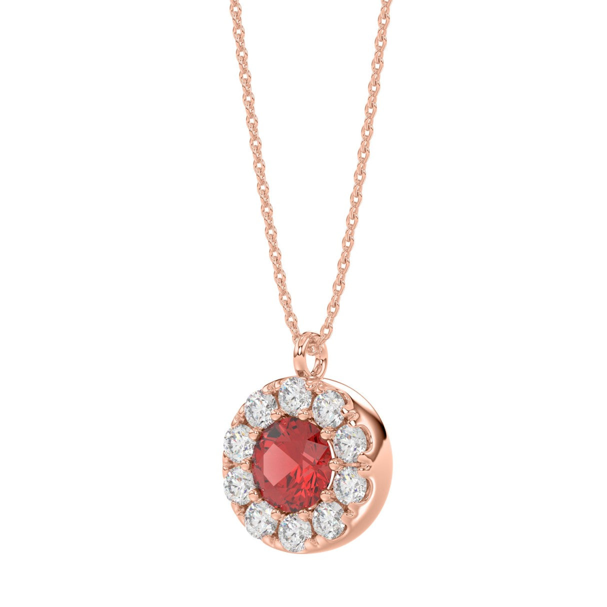 LADIES PENDANT 1/4CT ROUND/RUBY DIAMOND 14K ROSE GOLD (CENTER STONE ROUND DIAMOND 5/8CT )