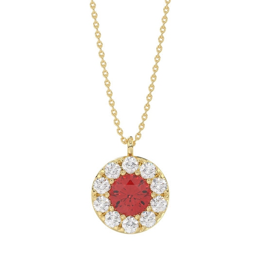14K YELLOW GOLD 1.00CT ROUND/RUBY DIAMOND LADIES PENDANT (CENTER STONE ROUND RUBY DIAMOND 5/8CT)