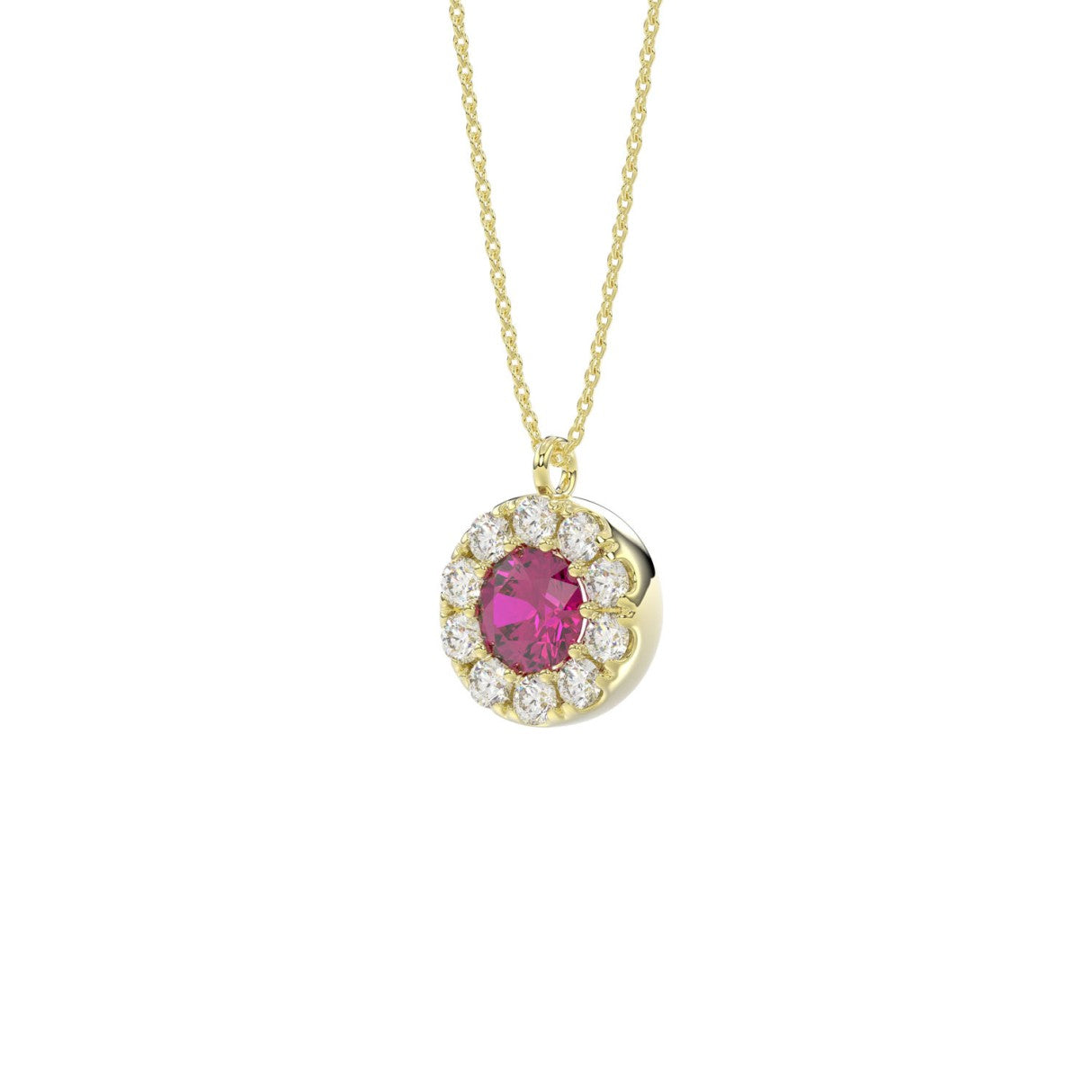 14K YELLOW GOLD 1.00CT ROUND/RUBY DIAMOND LADIES PENDANT (CENTER STONE ROUND RUBY DIAMOND 5/8CT)