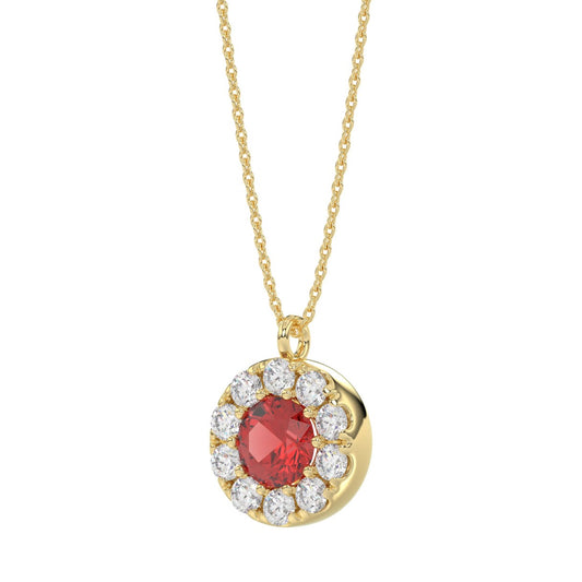 14K YELLOW GOLD 1.00CT ROUND/RUBY DIAMOND LADIES PENDANT (CENTER STONE ROUND RUBY DIAMOND 5/8CT)