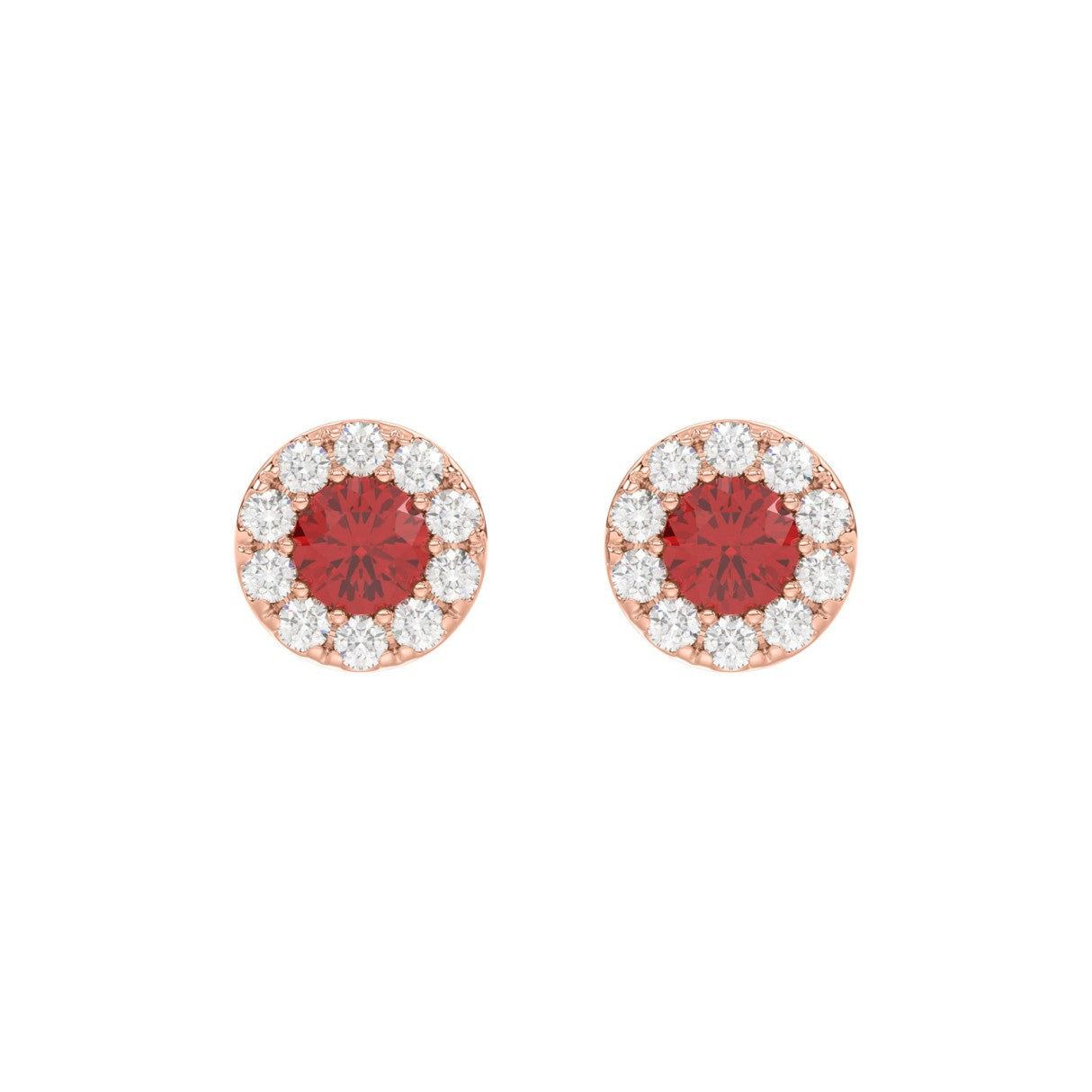 LADIES EARRINGS 5/8CT ROUND/RUBY DIAMOND 14K ROSE GOLD (CENTER STONE RUBY DIAMOND 3/4CT)