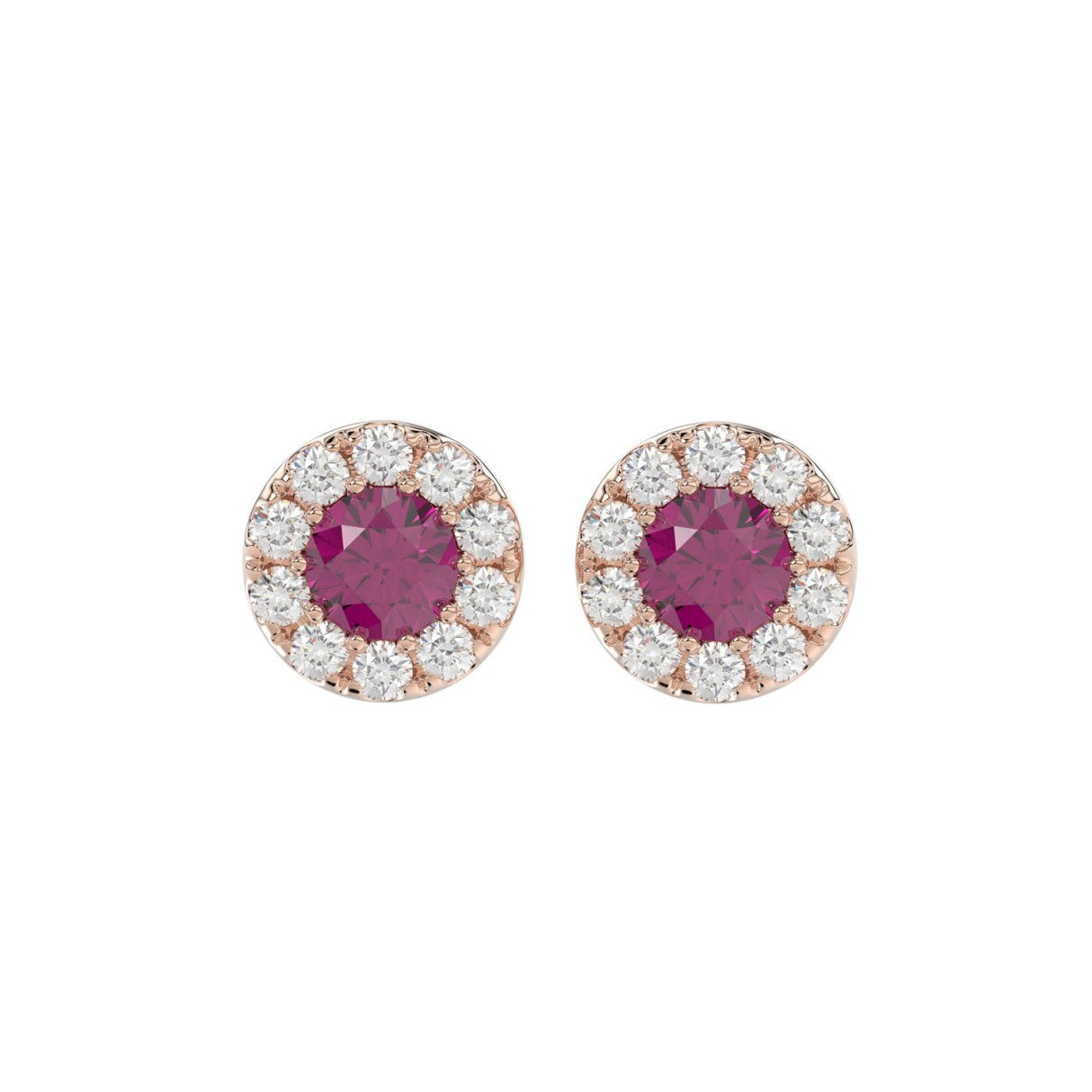 LADIES EARRINGS 5/8CT ROUND/RUBY DIAMOND 14K ROSE GOLD (CENTER STONE RUBY DIAMOND 3/4CT)