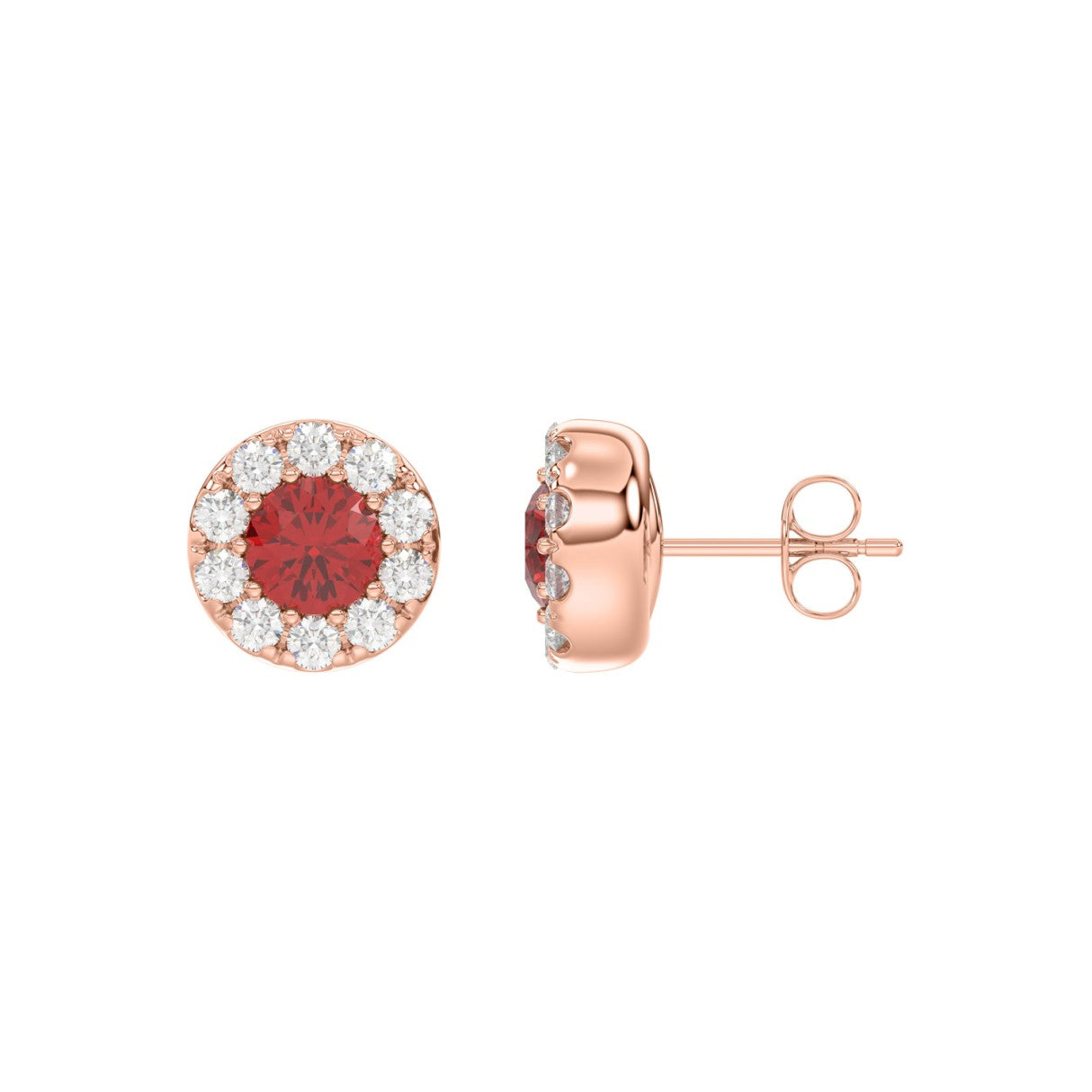 LADIES EARRINGS 5/8CT ROUND/RUBY DIAMOND 14K ROSE GOLD (CENTER STONE RUBY DIAMOND 3/4CT)