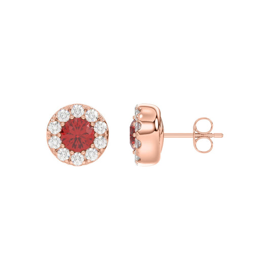 LADIES EARRINGS 5/8CT ROUND/RUBY DIAMOND 14K ROSE GOLD (CENTER STONE RUBY DIAMOND 3/4CT)