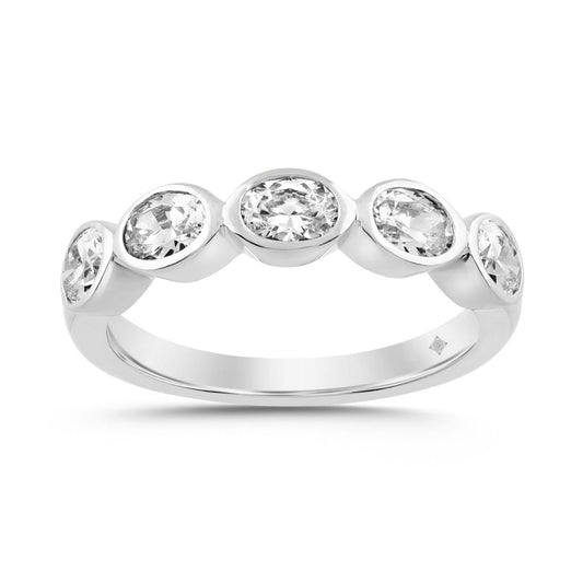 LADIES BAND 1CT OVAL DIAMOND 14K WHITE GOLD