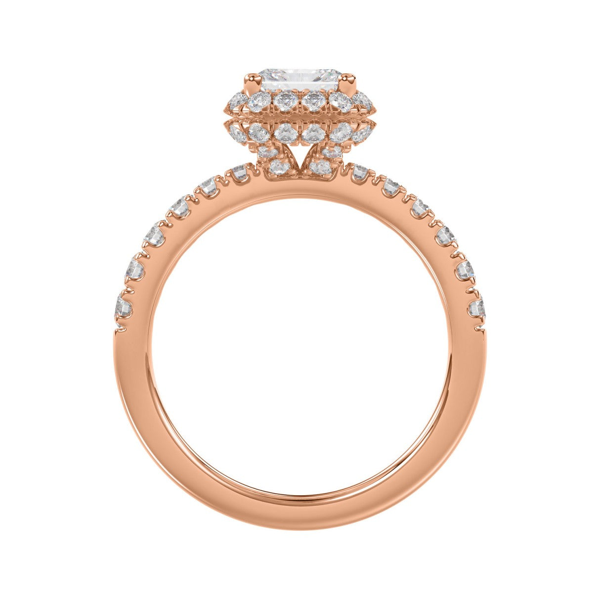 LADIES RING 4.00CT ROUND/EMERALD DIAMOND 14K ROSE GOLD (CENTER STONE EMERALD DIAMOND 3.00CT)