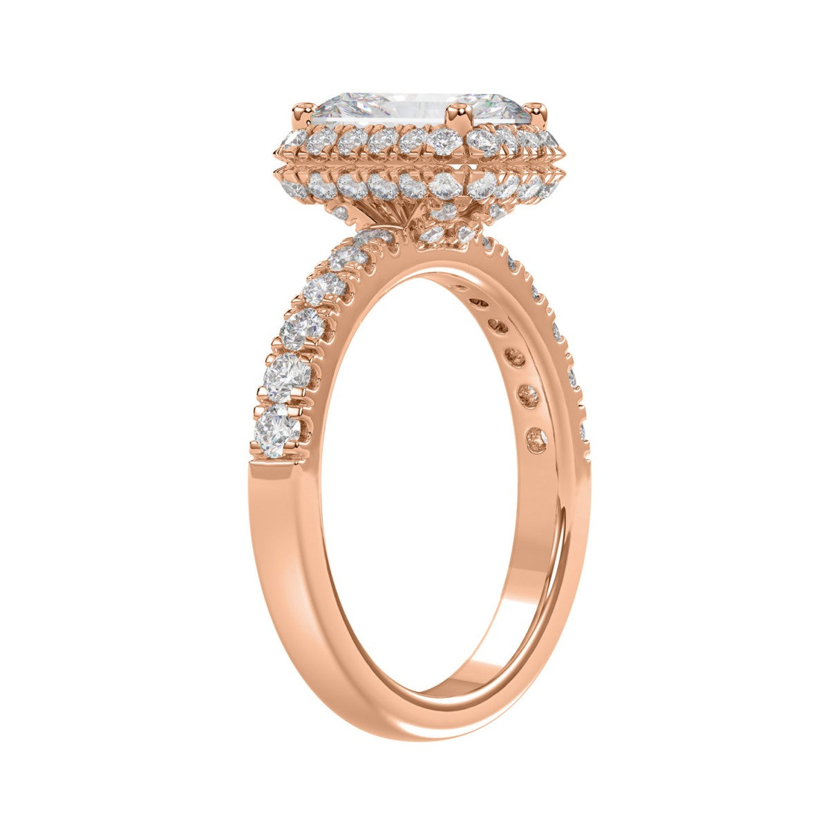 LADIES RING 4.00CT ROUND/EMERALD DIAMOND 14K ROSE GOLD (CENTER STONE EMERALD DIAMOND 3.00CT)