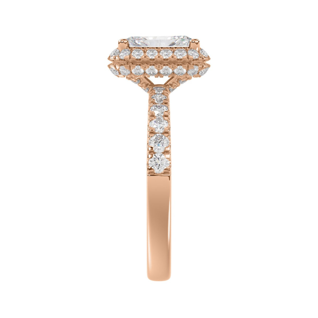 LADIES RING 4.00CT ROUND/EMERALD DIAMOND 14K ROSE GOLD (CENTER STONE EMERALD DIAMOND 3.00CT)
