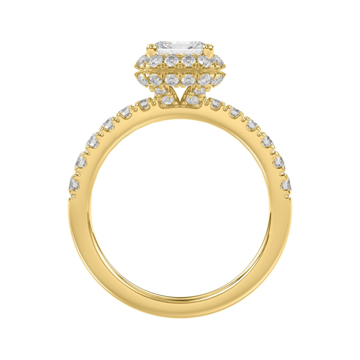 LADIES RING 4.00CT ROUND/EMERALD DIAMOND 14K YELLOW GOLD (CENTER STONE EMERALD DIAMOND 3.00CT)