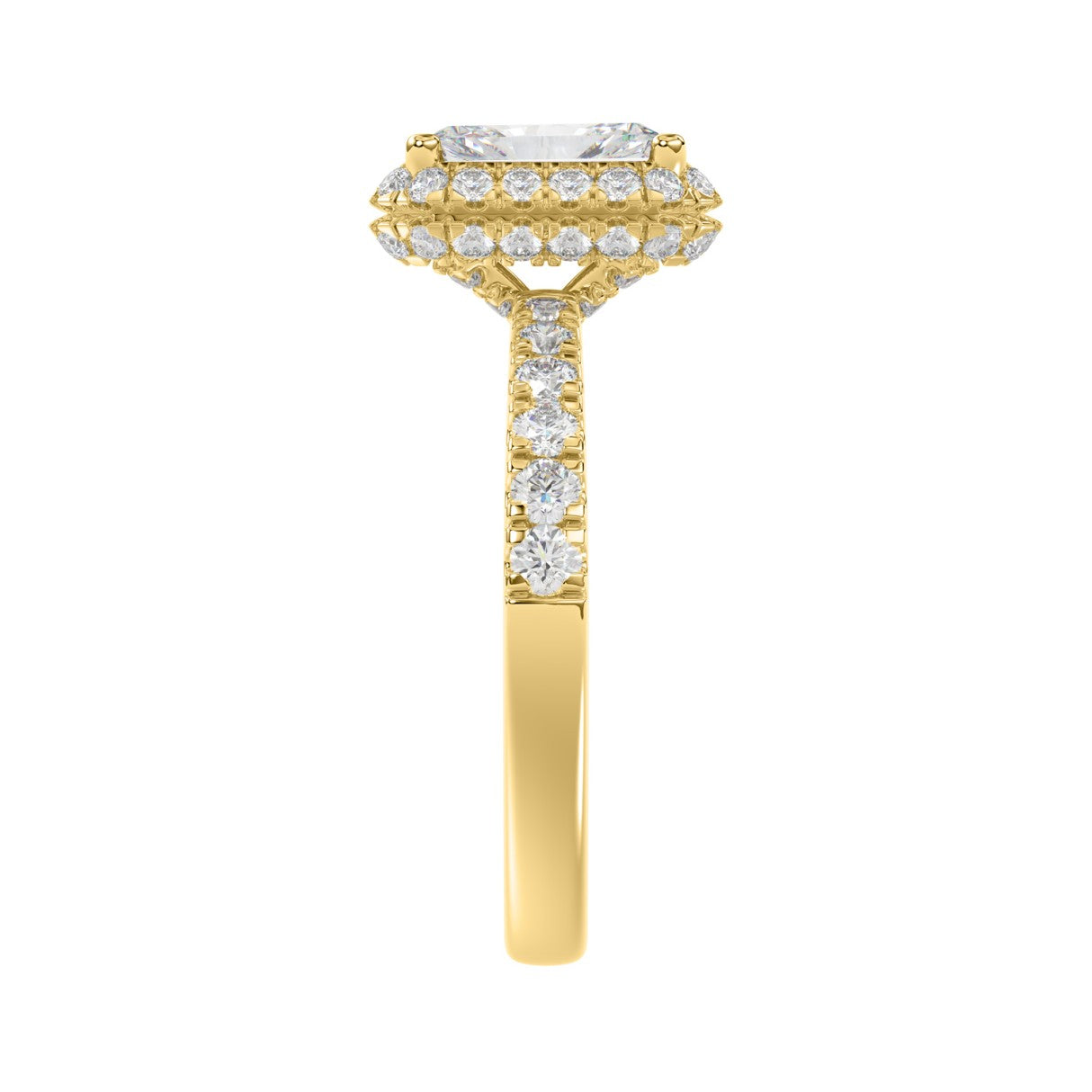LADIES RING 4.00CT ROUND/EMERALD DIAMOND 14K YELLOW GOLD (CENTER STONE EMERALD DIAMOND 3.00CT)