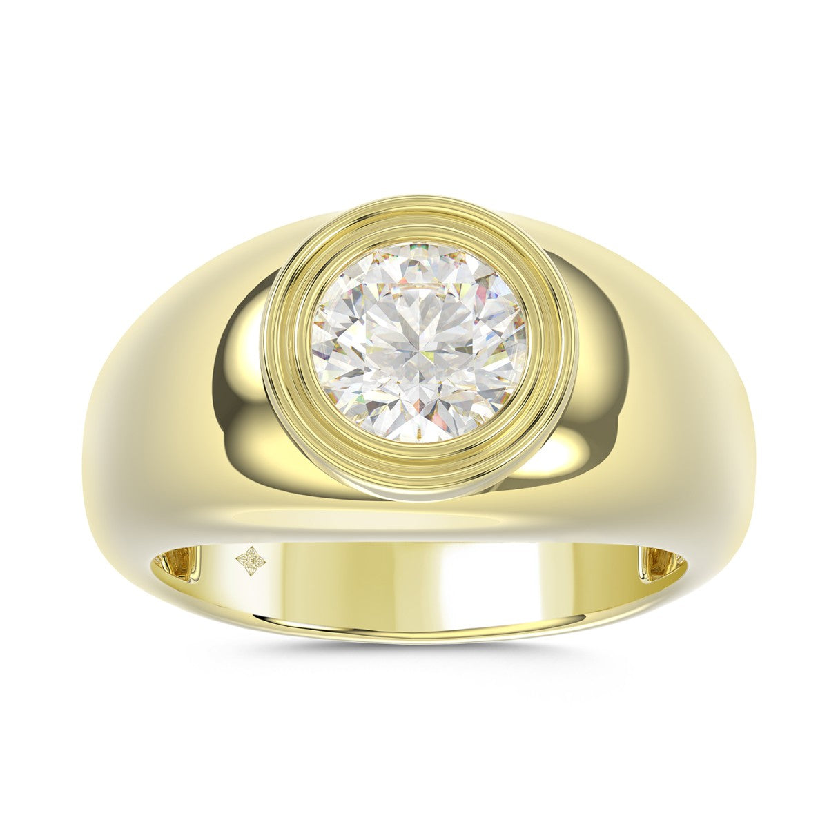 MEN'S RING 2CT ROUND DIAMOND 14K YELLOW GOLD (CENTER STONE ROUND DIAMOND 2CT )