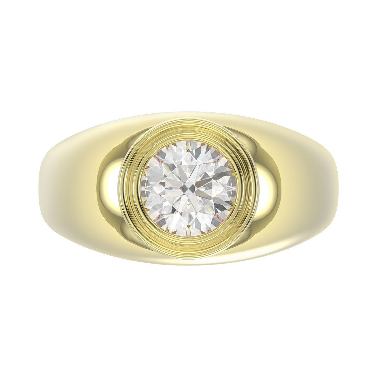 MEN'S RING 2CT ROUND DIAMOND 14K YELLOW GOLD (CENTER STONE ROUND DIAMOND 2CT )