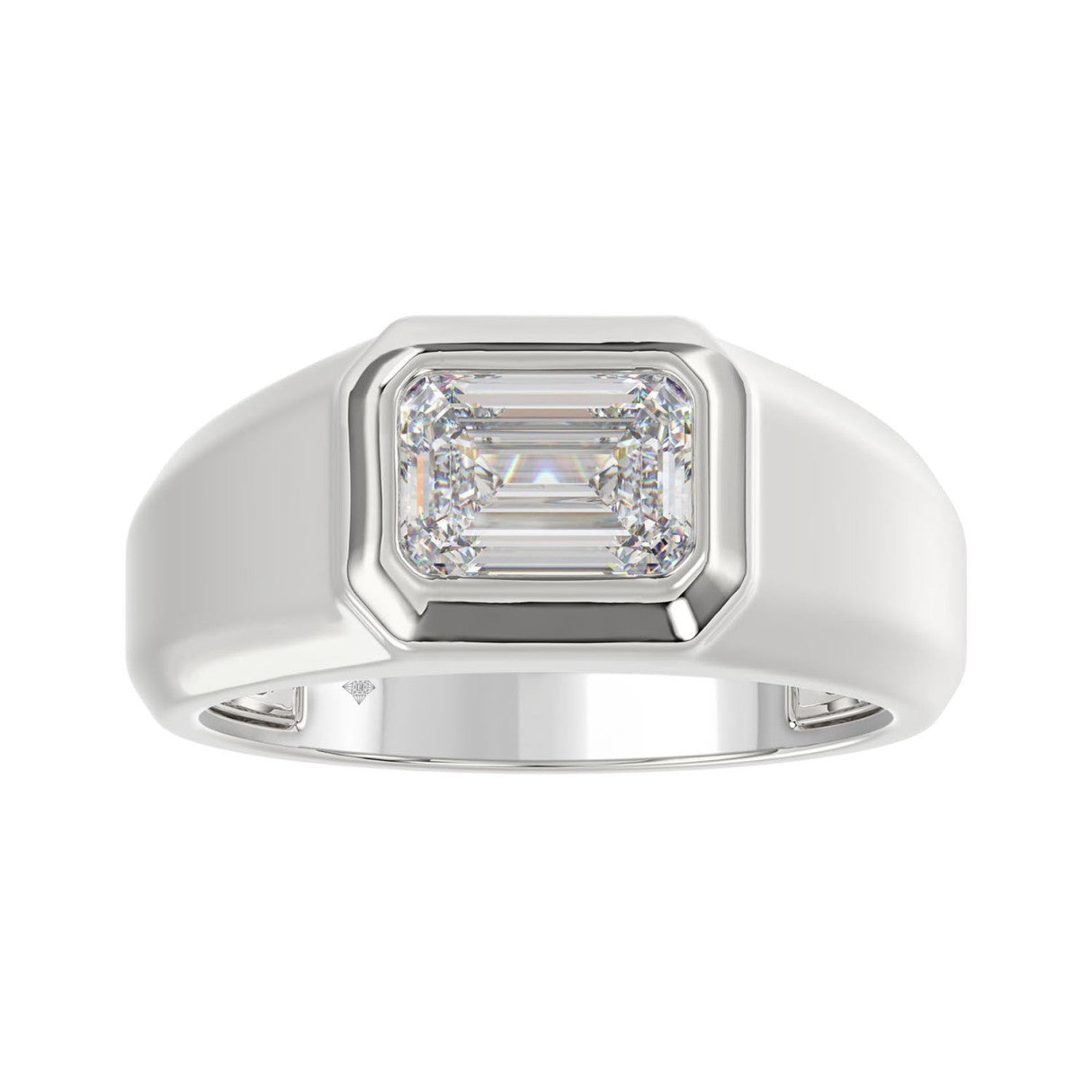 MEN'S RING 2CT EMERALD DIAMOND 14K WHITE GOLD (CENTER STONE EMERALD DIAMOND 2CT )
