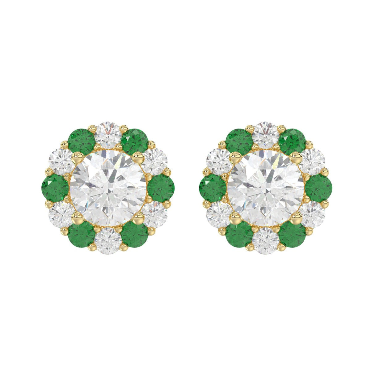14K YELLOW GOLD 2 1/2CT ROUND/ROUND GREEN SAPPHIRE LADIES EARRING (CENTER STONE ROUND DIAMOND 2CT)