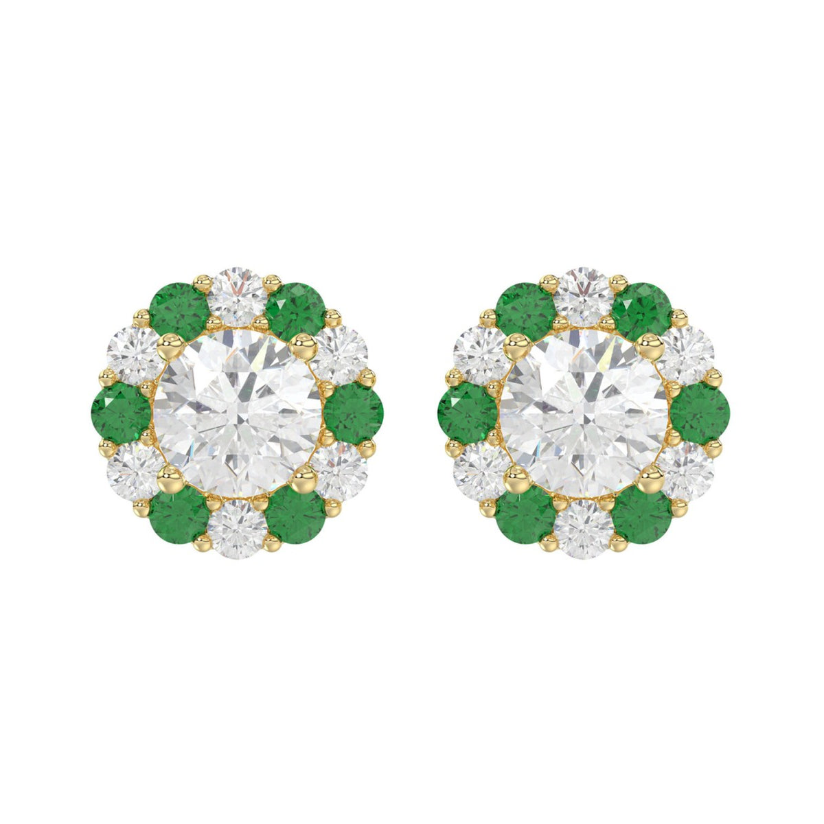 14K YELLOW GOLD 2 1/2CT ROUND/ROUND GREEN SAPPHIRE LADIES EARRING (CENTER STONE ROUND DIAMOND 2CT)