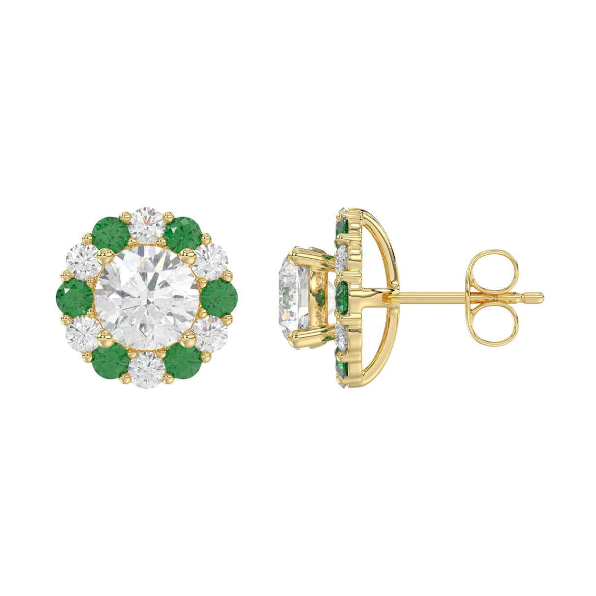 14K YELLOW GOLD 2 1/2CT ROUND/ROUND GREEN SAPPHIRE LADIES EARRING (CENTER STONE ROUND DIAMOND 2CT)