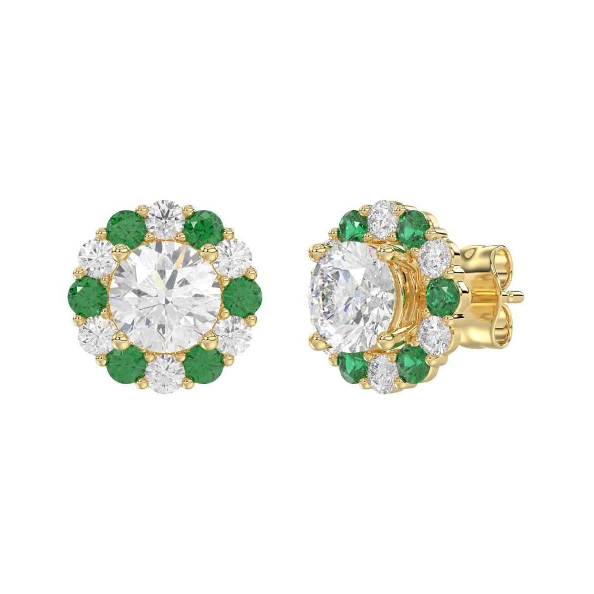 14K YELLOW GOLD 2 1/2CT ROUND/ROUND GREEN SAPPHIRE LADIES EARRING (CENTER STONE ROUND DIAMOND 2CT)
