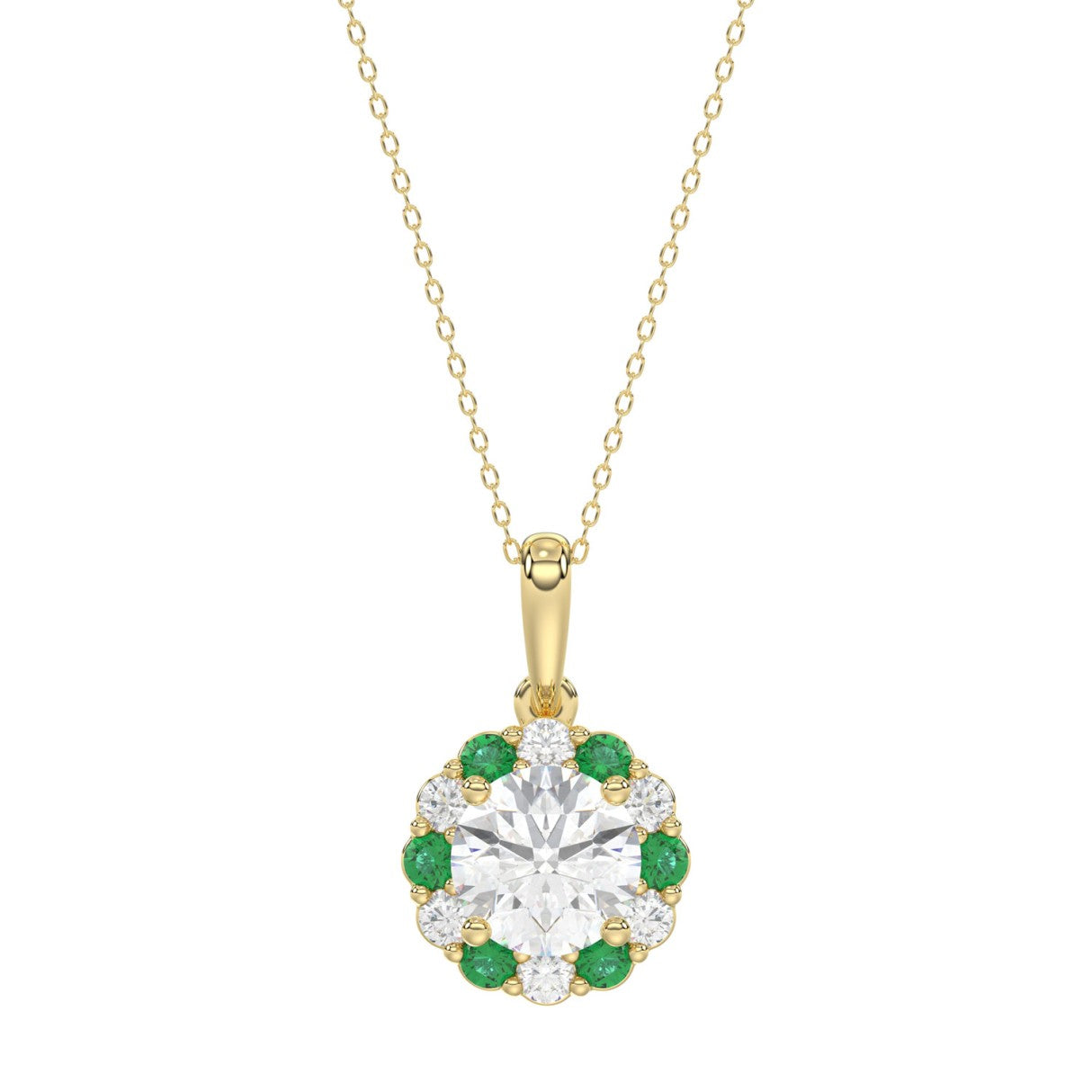 14K YELLOW GOLD 1 1/4CT ROUND/ROUND GREEN SAPPHIRE LADIES PENDANT (CENTER STONE ROUND DIAMOND 1CT)