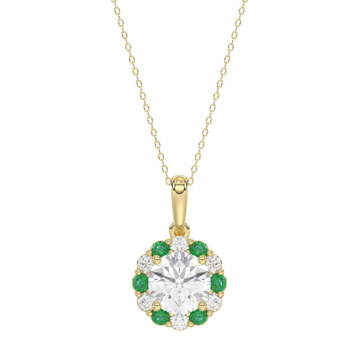 14K YELLOW GOLD 1 1/4CT ROUND/ROUND GREEN SAPPHIRE LADIES PENDANT (CENTER STONE ROUND DIAMOND 1CT)